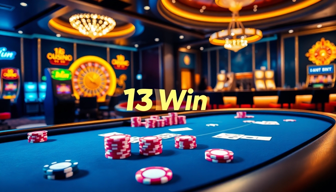 Experience the excitement of winning at 13 Win casino with vibrant poker chips and cards.