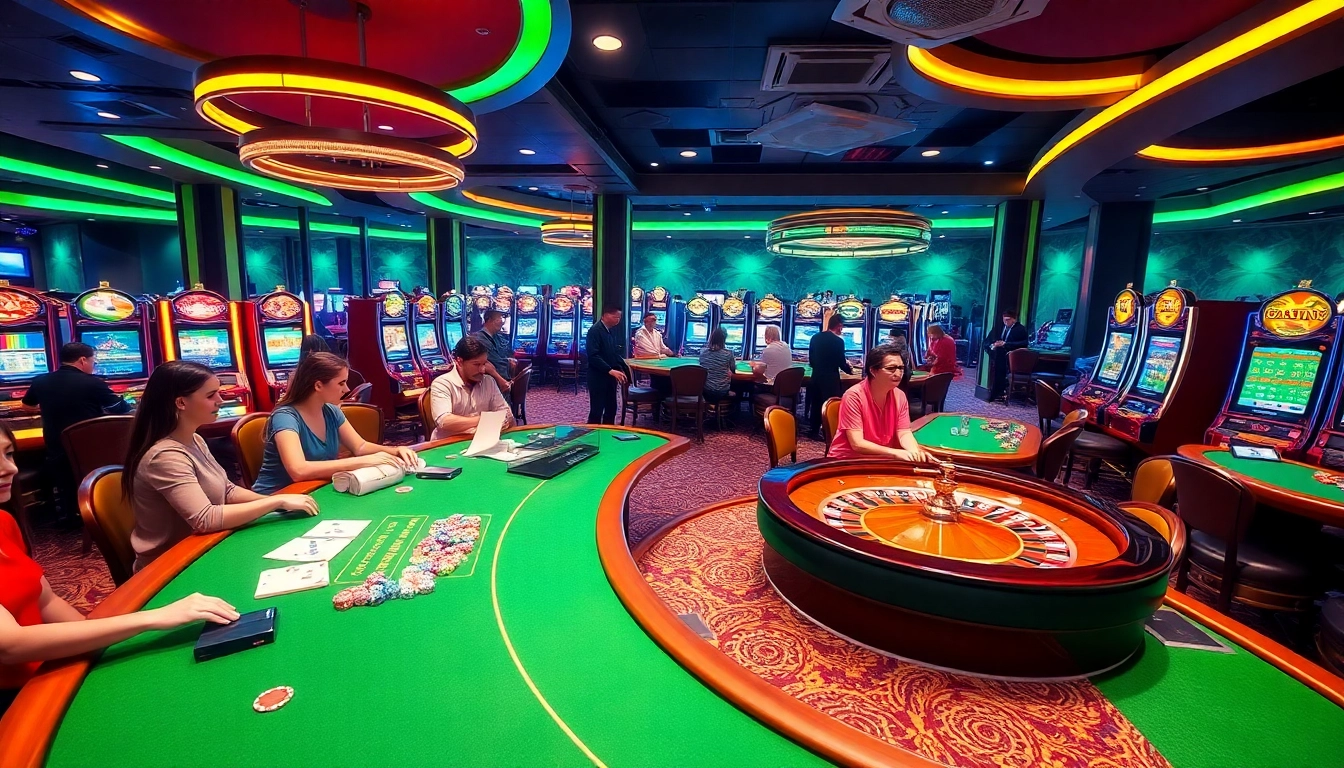 Engaging gamblers at 123win com 79 with poker chips and roulette wheel in a luxurious casino setting.