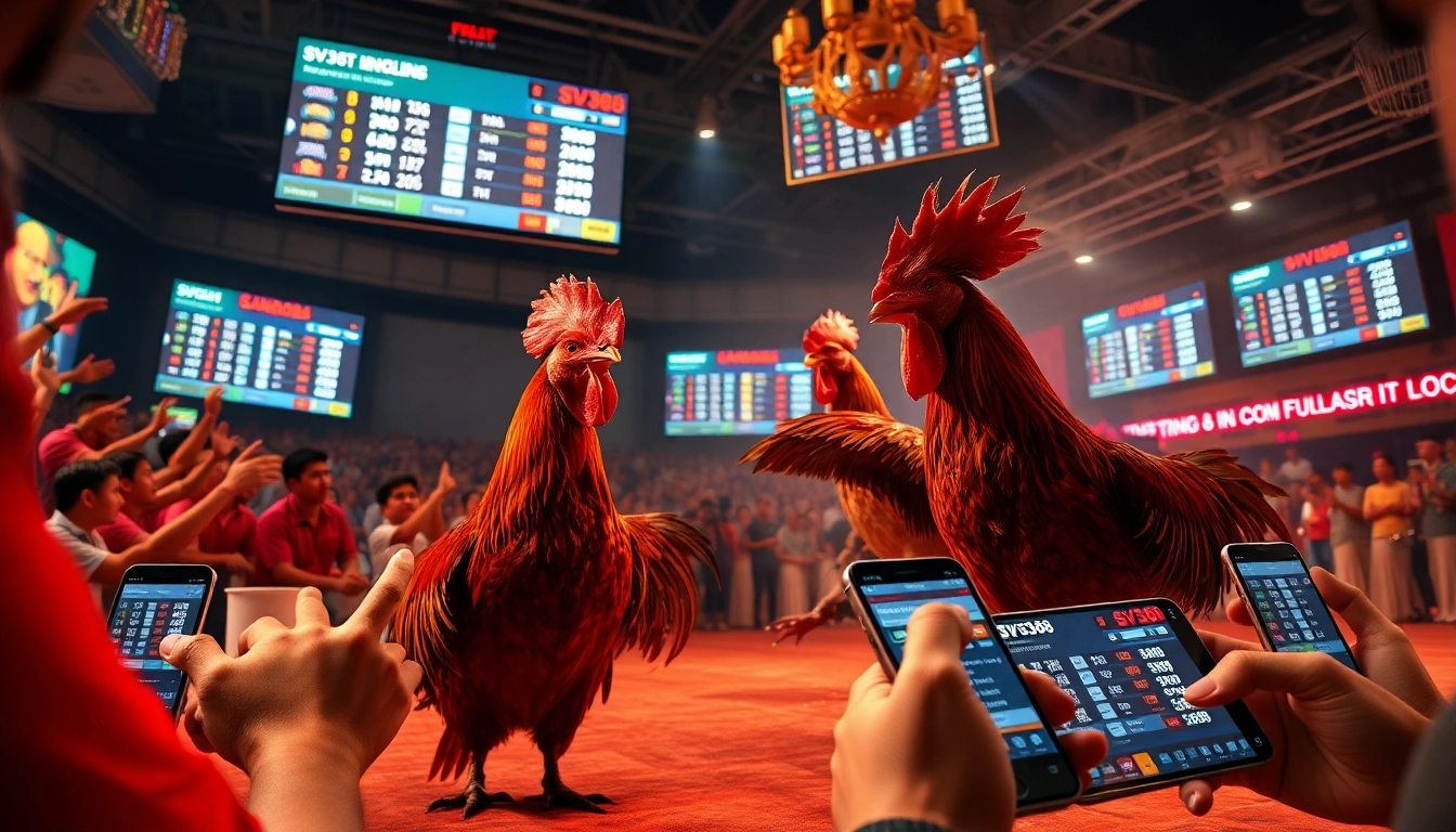 Live cockfighting action on SV368, showcasing intense competition and real-time betting activity.