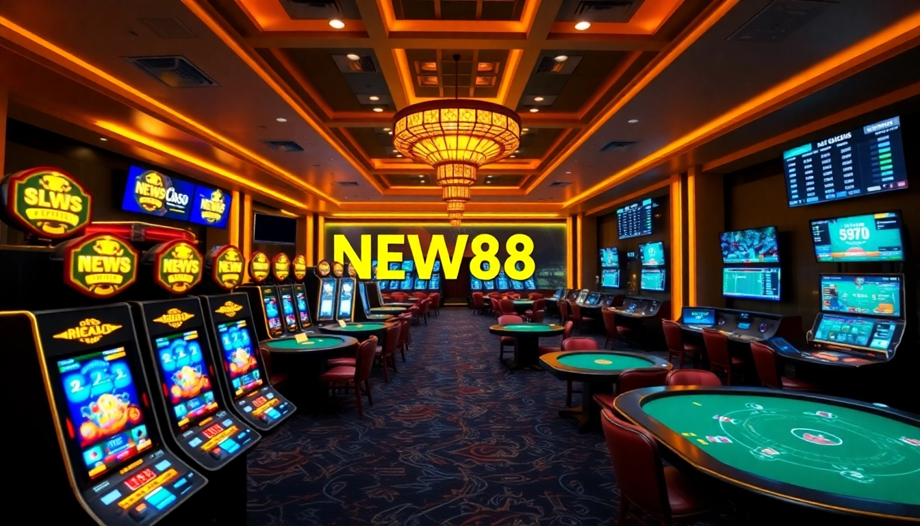 NEW88 online gambling platform featuring vibrant casino games and sports betting.
