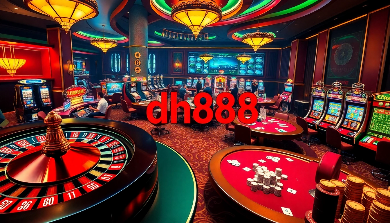 Experience thrilling gameplay with dh888 at luxurious casino tables featuring poker and roulette.