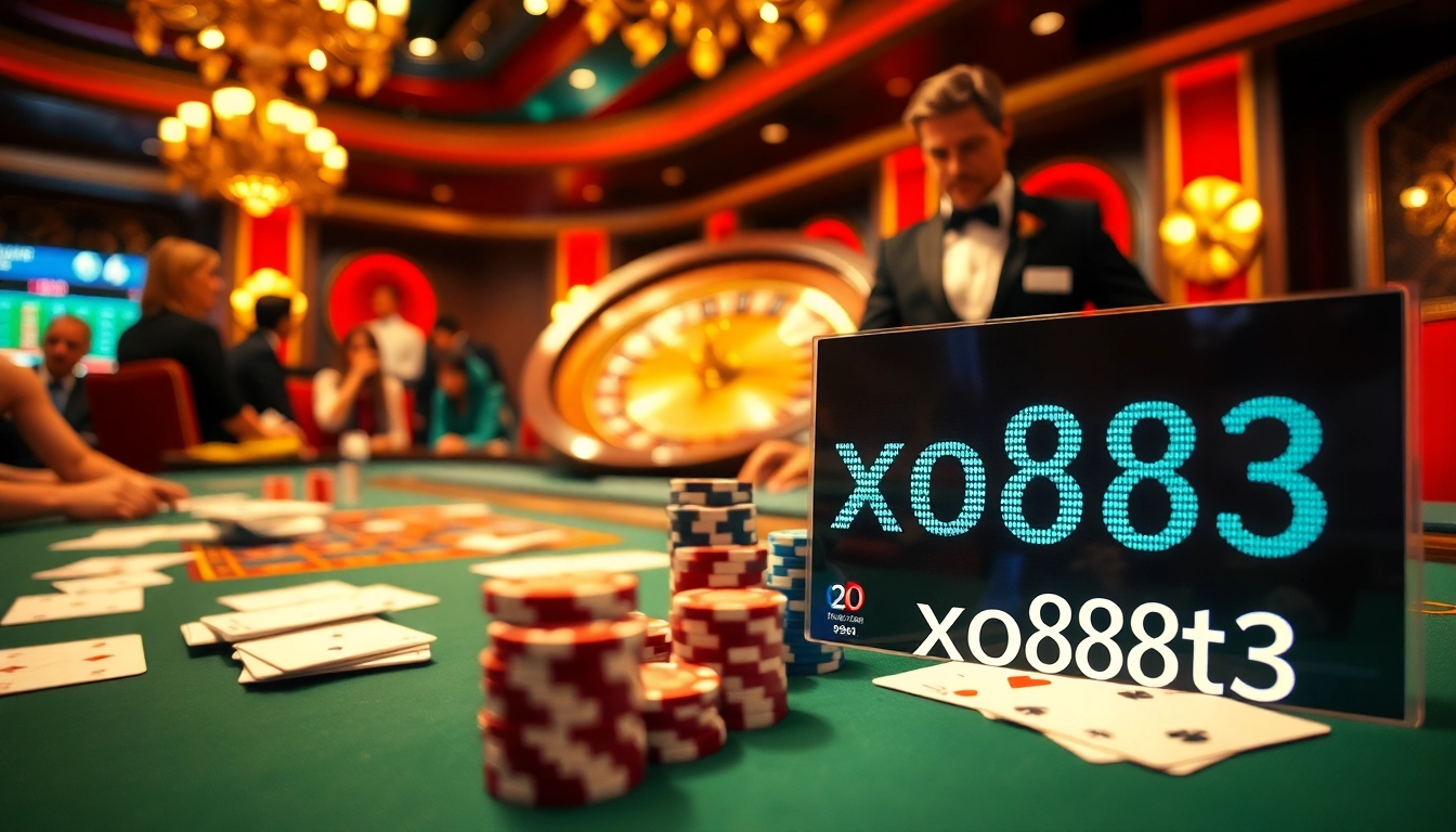 Exciting gambling scene featuring poker chips and cards, showcasing xo88t3 winnings.