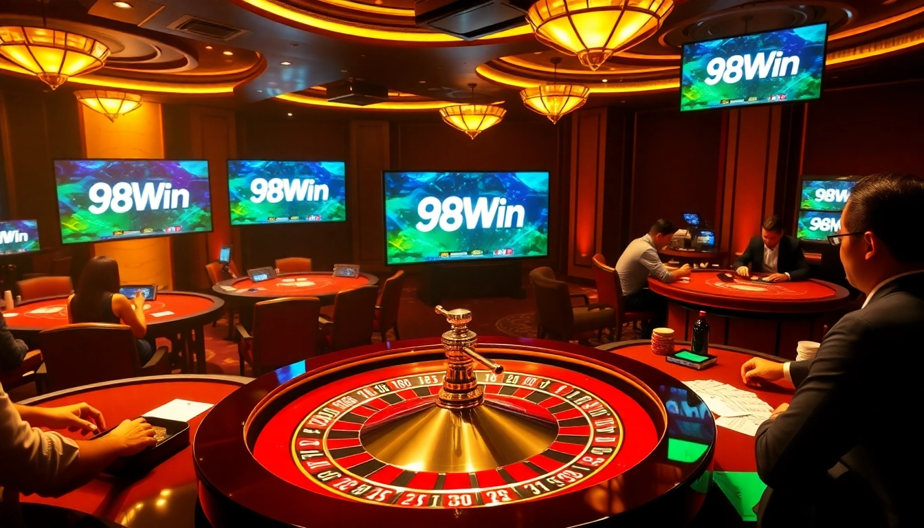 Experience the excitement of gambling at 98Win with enticing casino visuals and gaming elements.