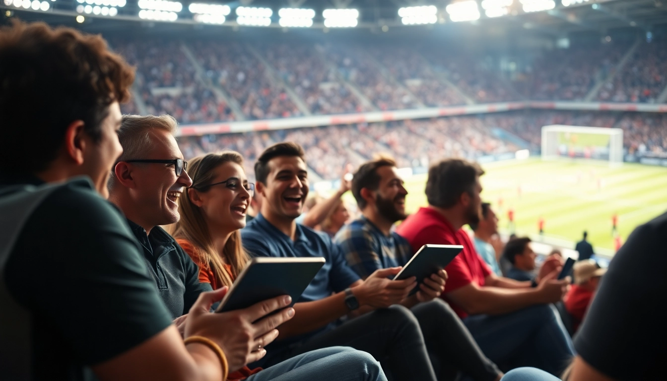 Fans streaming exciting football matches on vaoluoi tv, capturing their joy and enthusiasm.