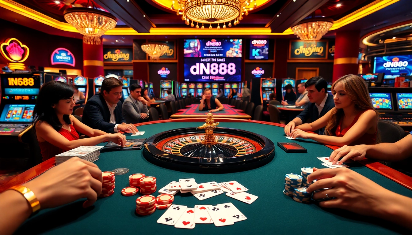 Exciting casino atmosphere with dn888 poker and roulette for thrilling gambling experiences.