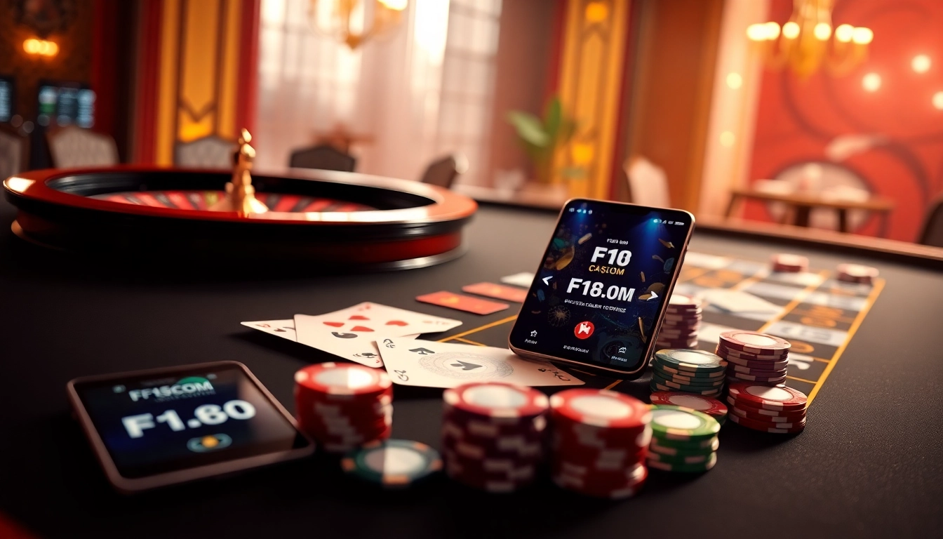 Experience the excitement of winning at F168.COM with vibrant gaming visuals and casino elements.
