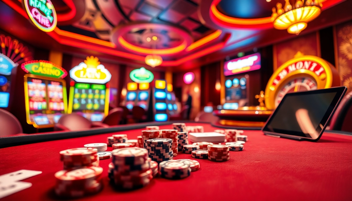 Experience excitement at https://1haywin.us.com/ with an immersive online casino scene featuring poker chips and a roulette wheel.