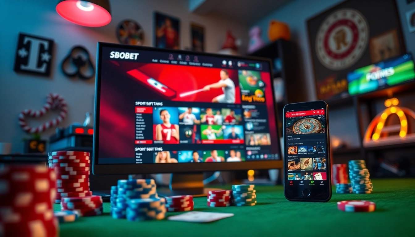 SBOBET.dance showcases an exciting online gambling experience with vibrant gaming options displayed on devices.