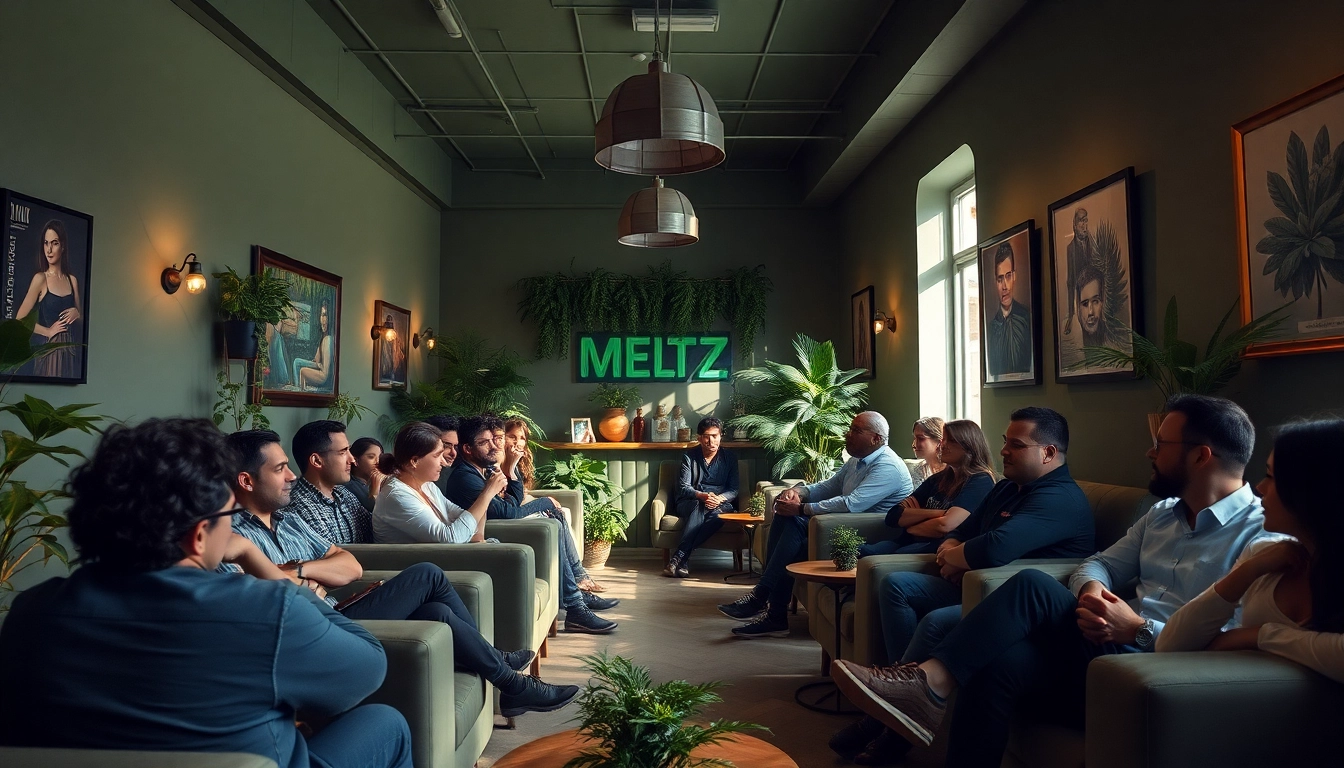 A lively gathering at Meltz Cannabis Club Madrid inviting members to enjoy a cozy ambiance.