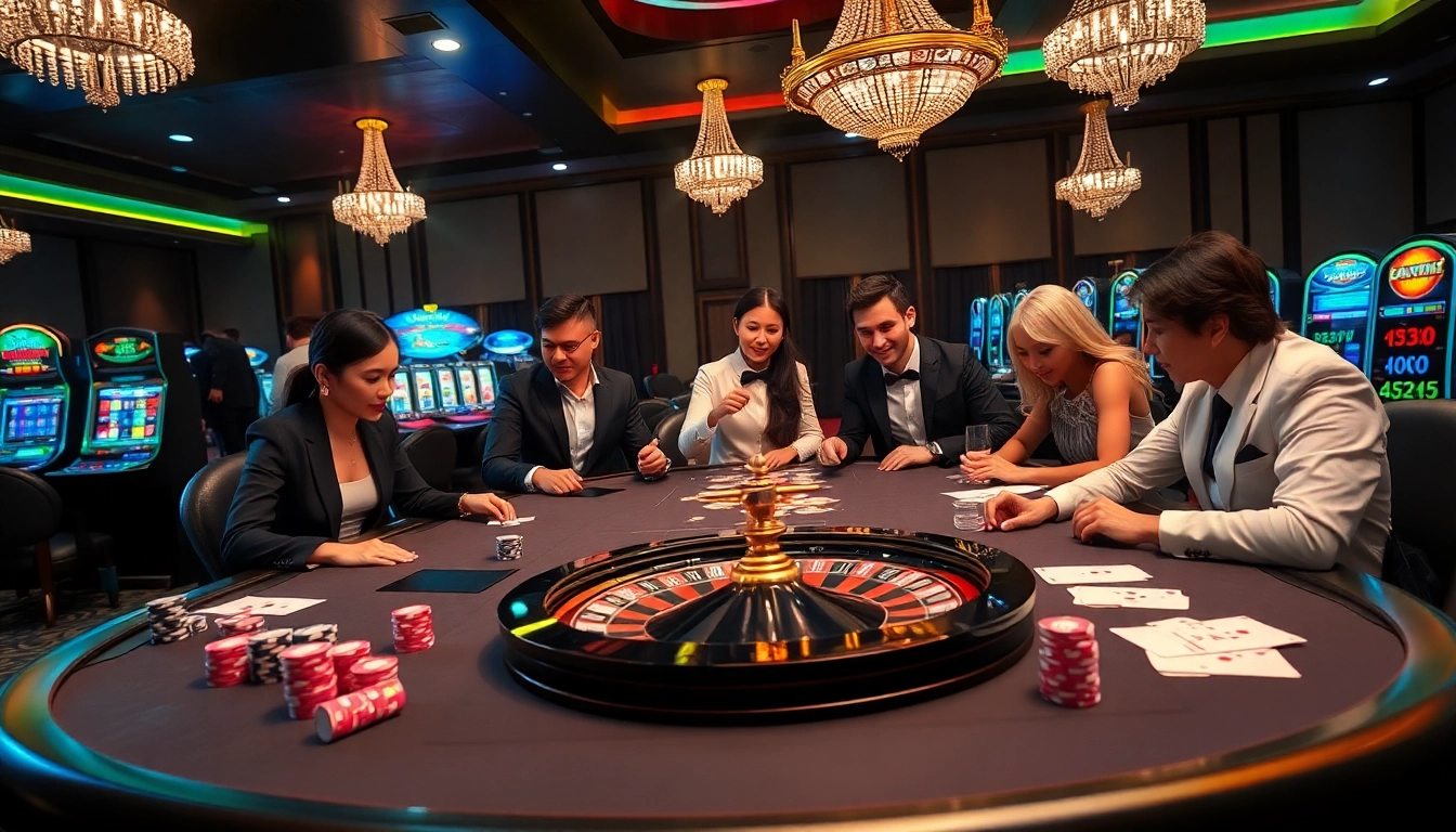 Experience the thrill of 88i nhà cái with diverse players engaging at a luxurious casino table.