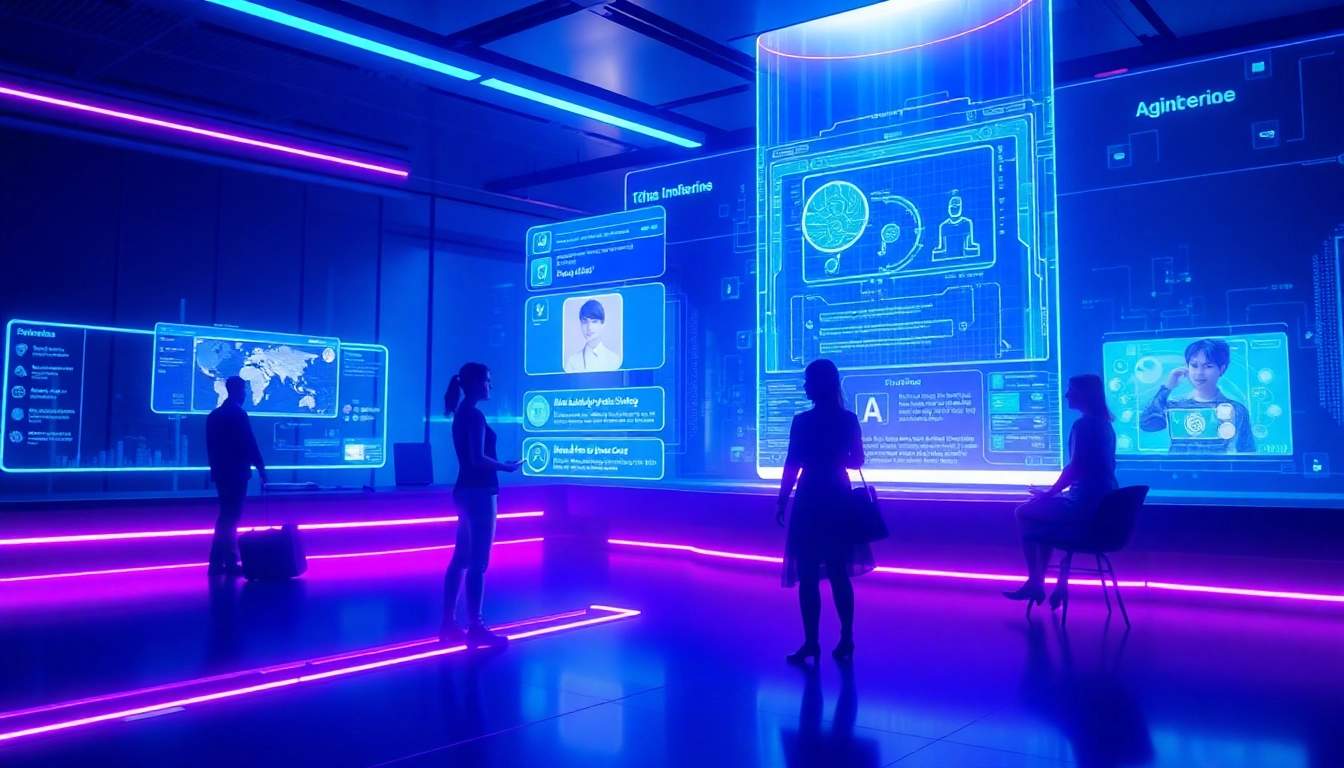 Futuristic AI nsfw chat interface featuring immersive avatars and holographic displays