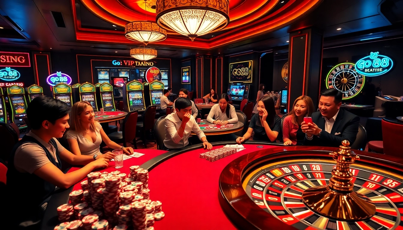 Go 88 VIP players celebrating their wins at a dynamic casino gaming table.