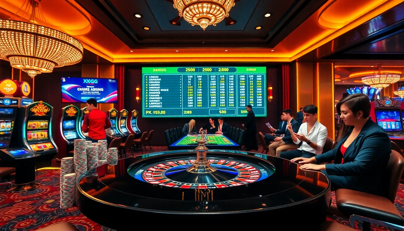 Experience the thrill of gambling at XXGG's luxurious online casino, featuring vibrant tables and gaming excitement.
