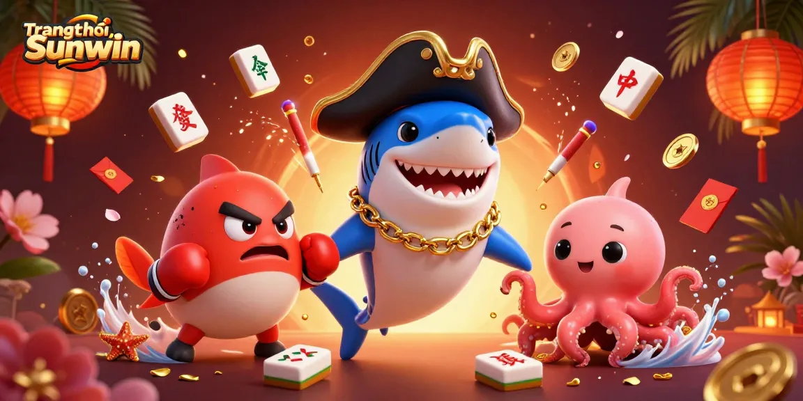 Engage with Trang chủ Sunwin's exciting features in this dynamic 3D illustration showcasing characters and gambling elements.