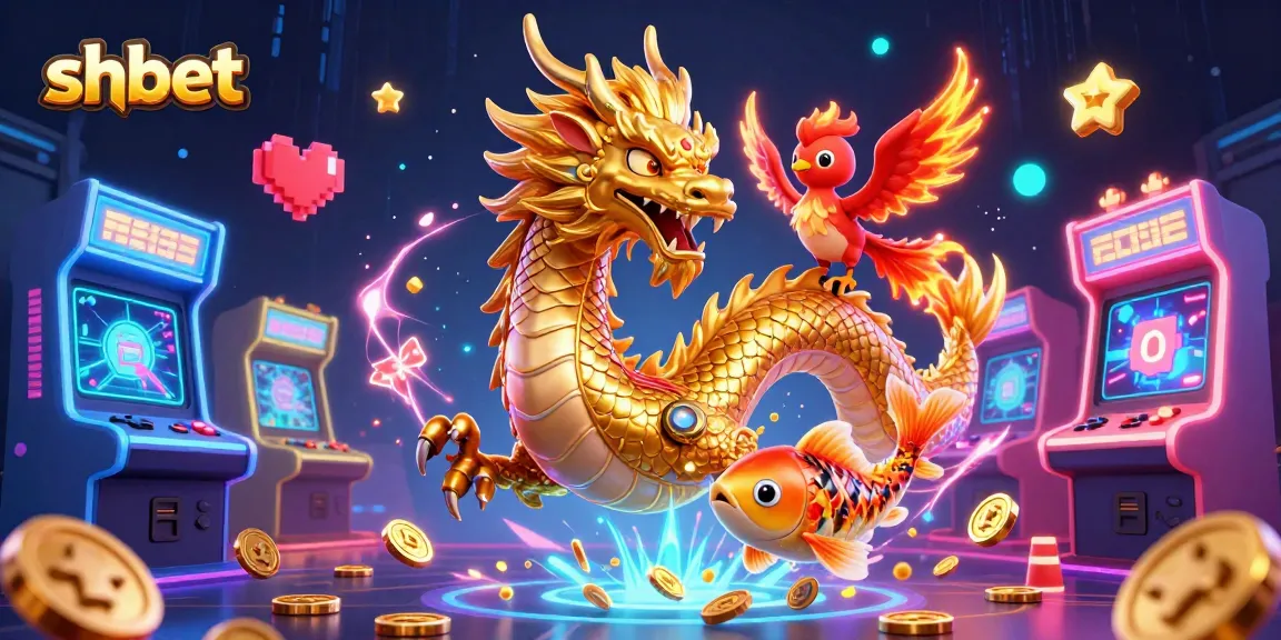 Win big at shbet with a golden dragon, phoenix, and koi fish in a vibrant casino scene.
