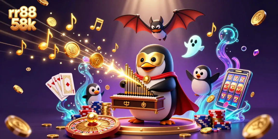 Experience the excitement of rr88 58k casino gaming with vibrant 3D illustrations of coins, cards, and winning thrills.